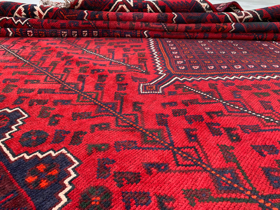 10'4 x 7'2 Hand-Knotted Persian Wool Rug - Red Geometric Tribal Medallion Design - KBHM-1012