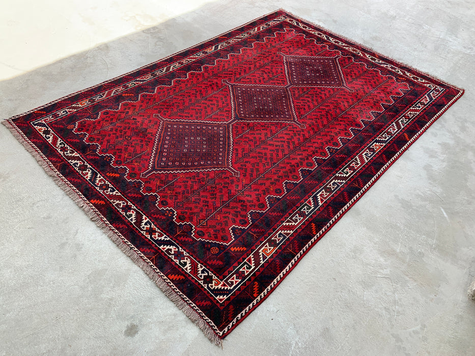 10'4 x 7'2 Hand-Knotted Persian Wool Rug - Red Geometric Tribal Medallion Design - KBHM-1012