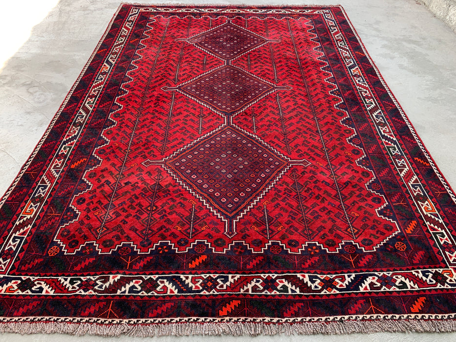 10'4 x 7'2 Hand-Knotted Persian Wool Rug - Red Geometric Tribal Medallion Design - KBHM-1012