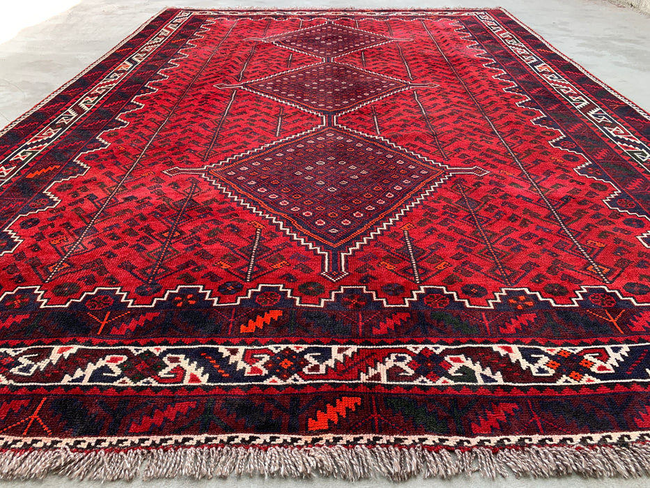 10'4 x 7'2 Hand-Knotted Persian Wool Rug - Red Geometric Tribal Medallion Design - KBHM-1012
