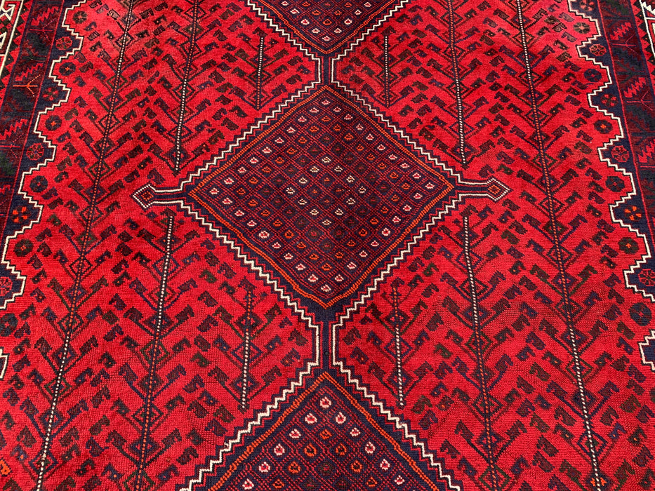 10'4 x 7'2 Hand-Knotted Persian Wool Rug - Red Geometric Tribal Medallion Design - KBHM-1012