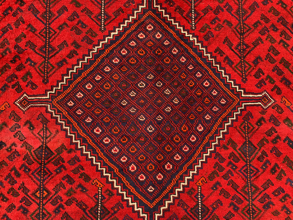 10'4 x 7'2 Hand-Knotted Persian Wool Rug - Red Geometric Tribal Medallion Design - KBHM-1012