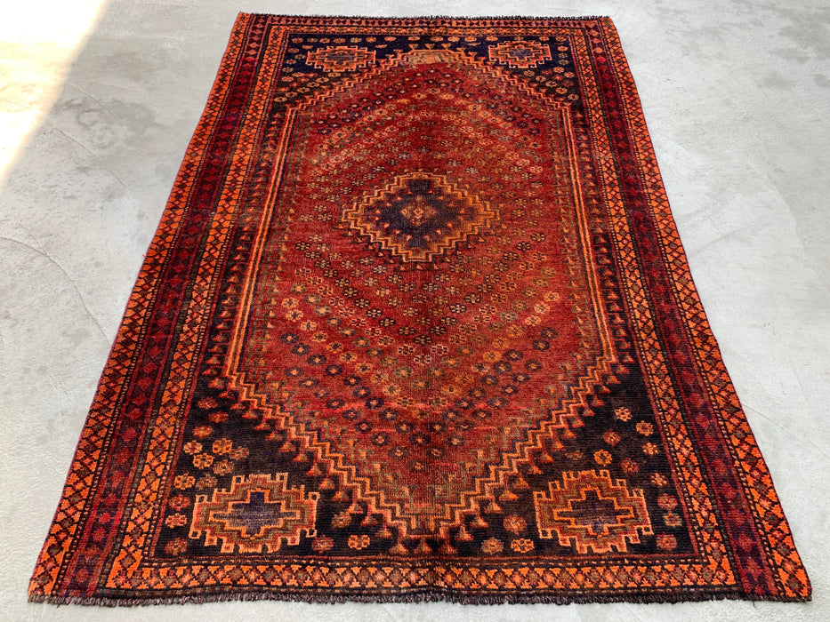 7'3 x 5'1 Hand-Knotted Persian Wool Rug - Faded Rust Tribal Medallion Design - KBHM-1013