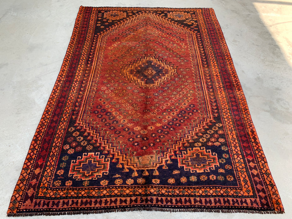 7'3 x 5'1 Hand-Knotted Persian Wool Rug - Faded Rust Tribal Medallion Design - KBHM-1013