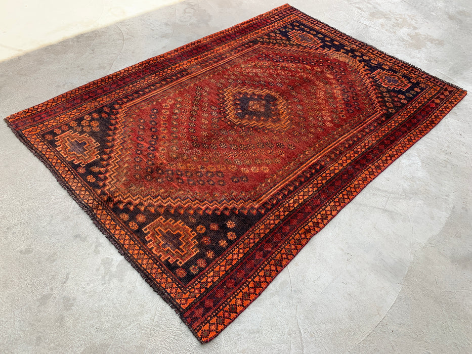 7'3 x 5'1 Hand-Knotted Persian Wool Rug - Faded Rust Tribal Medallion Design - KBHM-1013