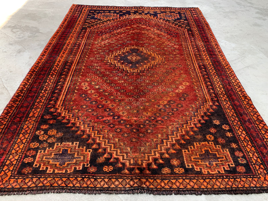 7'3 x 5'1 Hand-Knotted Persian Wool Rug - Faded Rust Tribal Medallion Design - KBHM-1013