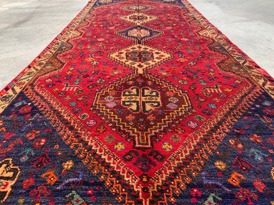 9'9 x 3'11 Hand-Knotted Persian Wool Runner - Red Tribal Medallion Design - KBHM-1014