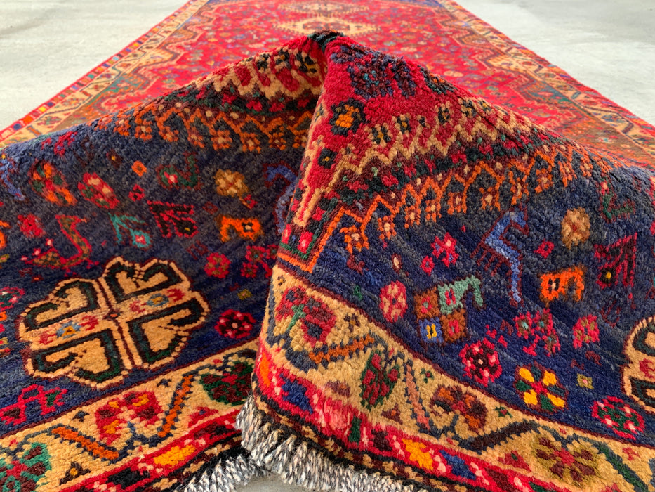 9'9 x 3'11 Hand-Knotted Persian Wool Runner - Red Tribal Medallion Design - KBHM-1014