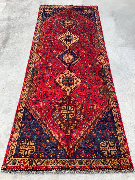 9'9 x 3'11 Hand-Knotted Persian Wool Runner - Red Tribal Medallion Design - KBHM-1014