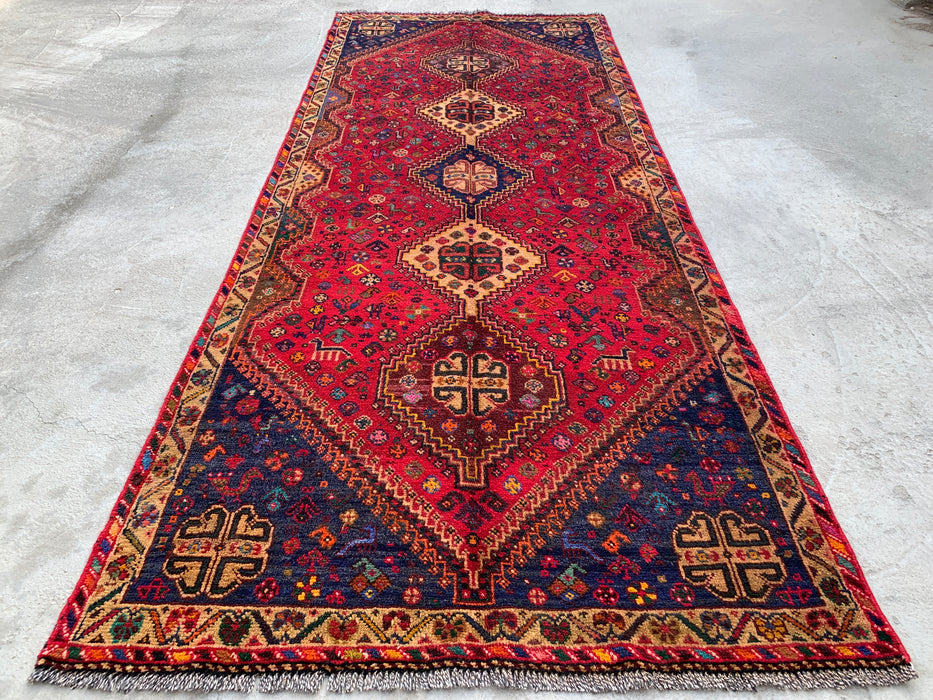 9'9 x 3'11 Hand-Knotted Persian Wool Runner - Red Tribal Medallion Design - KBHM-1014