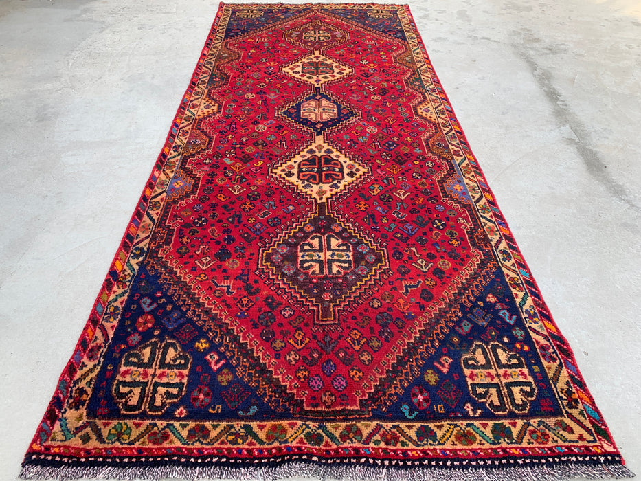 9'9 x 3'11 Hand-Knotted Persian Wool Runner - Red Tribal Medallion Design - KBHM-1014