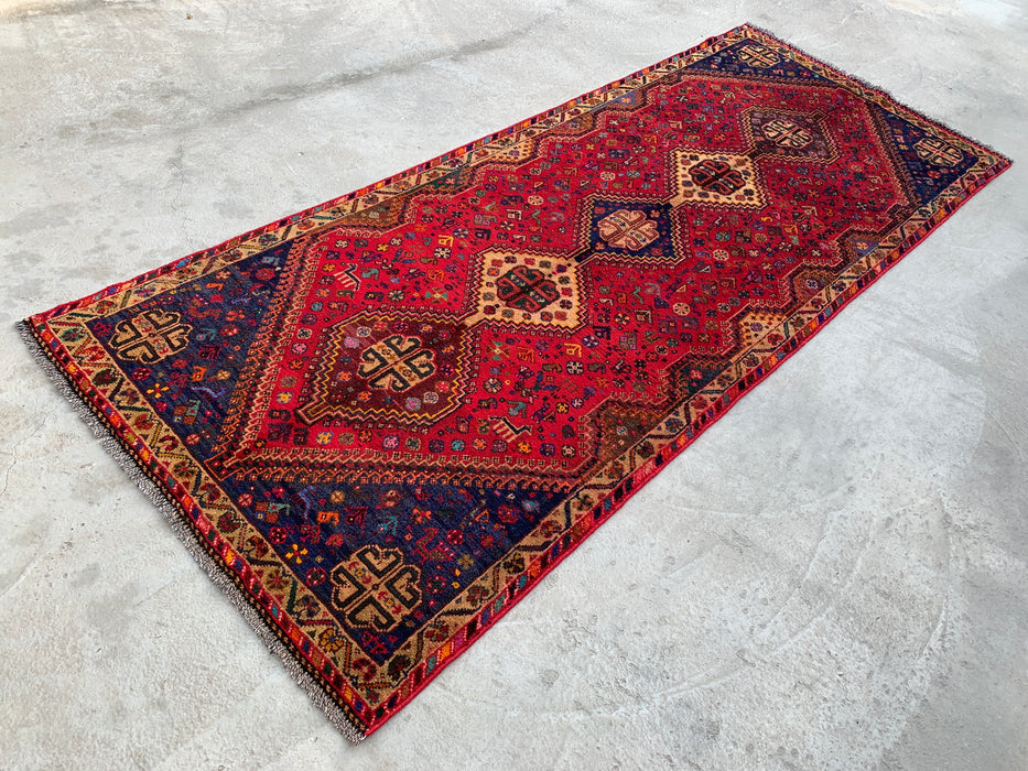 9'9 x 3'11 Hand-Knotted Persian Wool Runner - Red Tribal Medallion Design - KBHM-1014