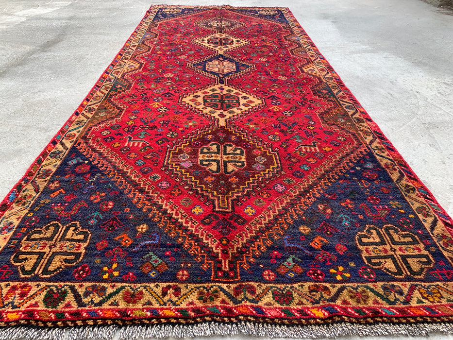 9'9 x 3'11 Hand-Knotted Persian Wool Runner - Red Tribal Medallion Design - KBHM-1014