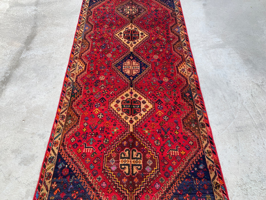 9'9 x 3'11 Hand-Knotted Persian Wool Runner - Red Tribal Medallion Design - KBHM-1014