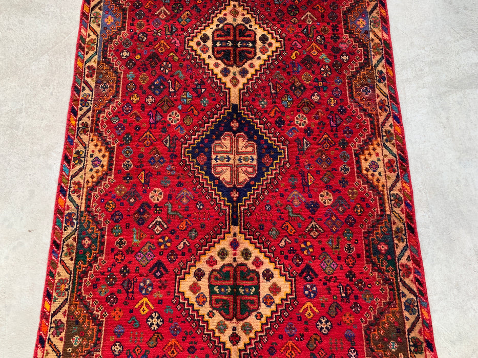 9'9 x 3'11 Hand-Knotted Persian Wool Runner - Red Tribal Medallion Design - KBHM-1014