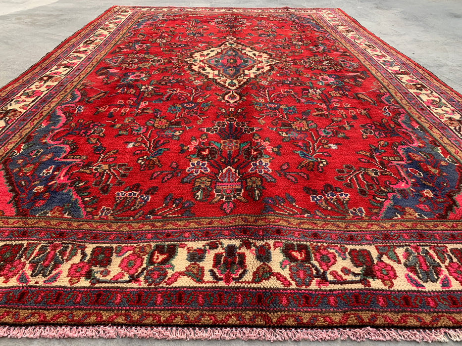 10'7 x 6'11 Hand-Knotted Persian Wool Rug - Red Floral Medallion Design - KBHM-1015