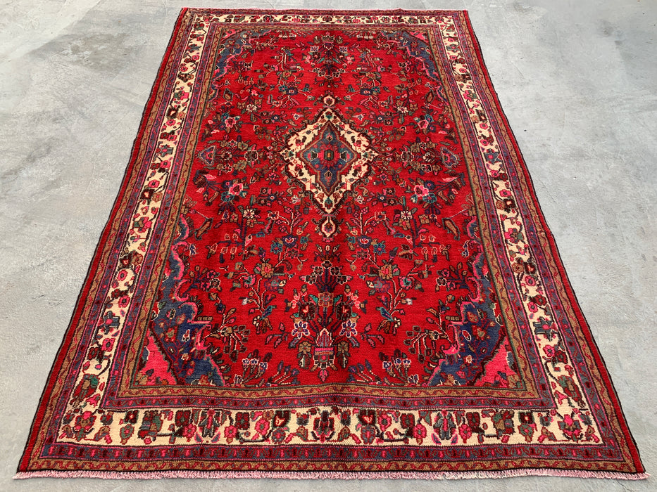10'7 x 6'11 Hand-Knotted Persian Wool Rug - Red Floral Medallion Design - KBHM-1015
