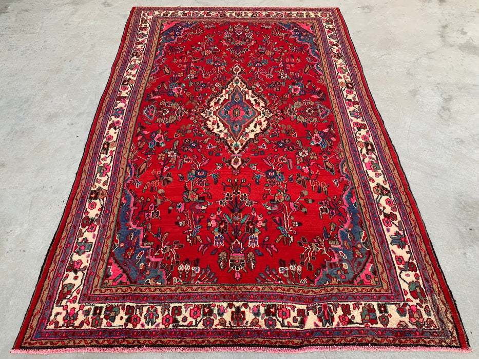 10'7 x 6'11 Hand-Knotted Persian Wool Rug - Red Floral Medallion Design - KBHM-1015