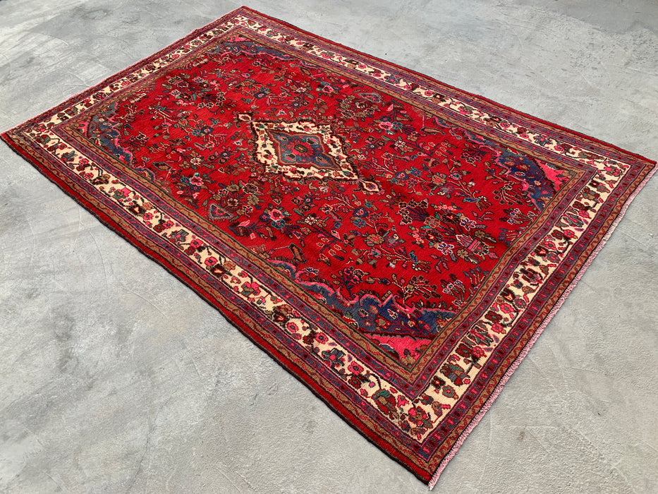 10'7 x 6'11 Hand-Knotted Persian Wool Rug - Red Floral Medallion Design - KBHM-1015