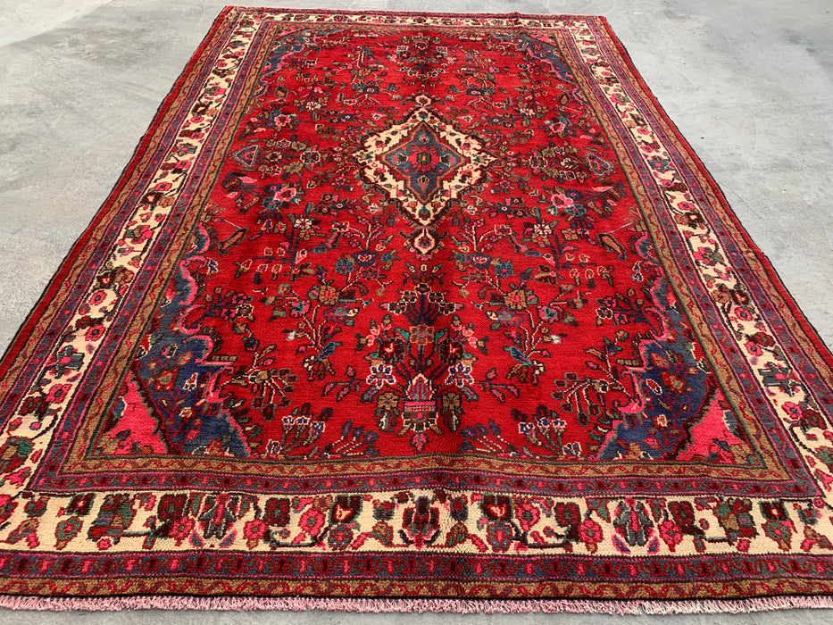 10'7 x 6'11 Hand-Knotted Persian Wool Rug - Red Floral Medallion Design - KBHM-1015