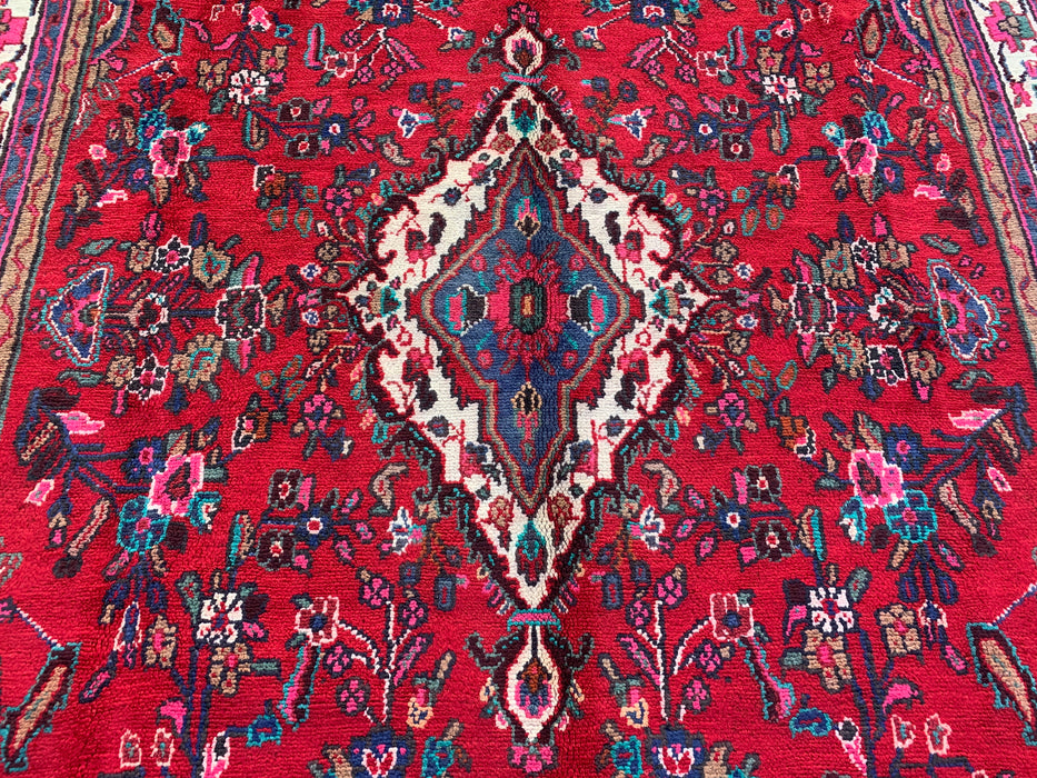 10'7 x 6'11 Hand-Knotted Persian Wool Rug - Red Floral Medallion Design - KBHM-1015