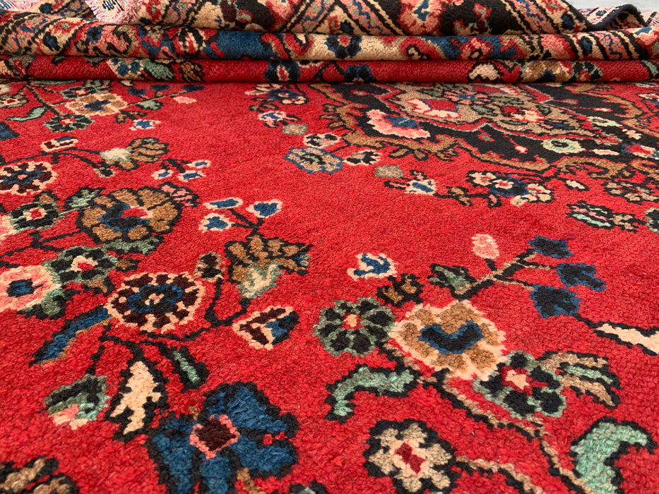 9'3 x 7'2 Hand-Knotted Persian Wool Rug - Red Floral Medallion Design - KBHM-1017