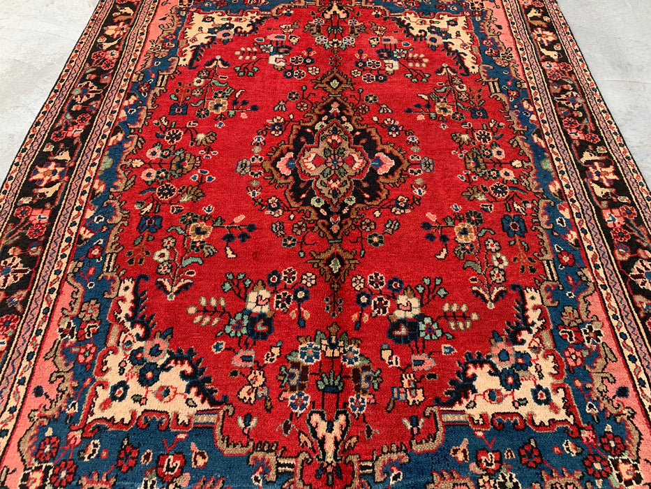 9'3 x 7'2 Hand-Knotted Persian Wool Rug - Red Floral Medallion Design - KBHM-1017