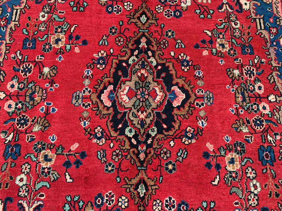 9'3 x 7'2 Hand-Knotted Persian Wool Rug - Red Floral Medallion Design - KBHM-1017