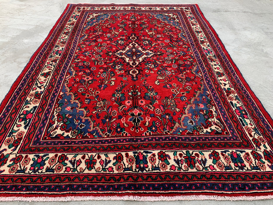 10'0 x 6'10 Hand-Knotted Persian Wool Rug - Red Floral Medallion Design - KBHM-1018