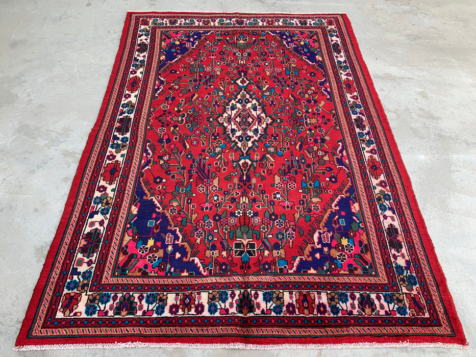 9'7 x 6'9 Hand-Knotted Persian Wool Rug - Red Floral Medallion Design - KBHM-1019