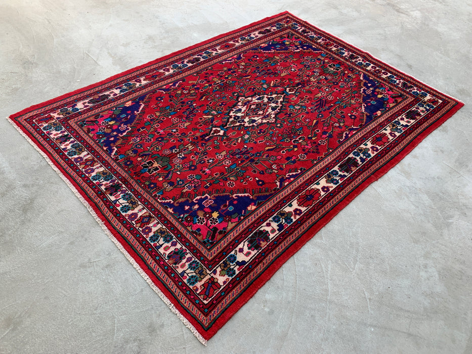 9'7 x 6'9 Hand-Knotted Persian Wool Rug - Red Floral Medallion Design - KBHM-1019