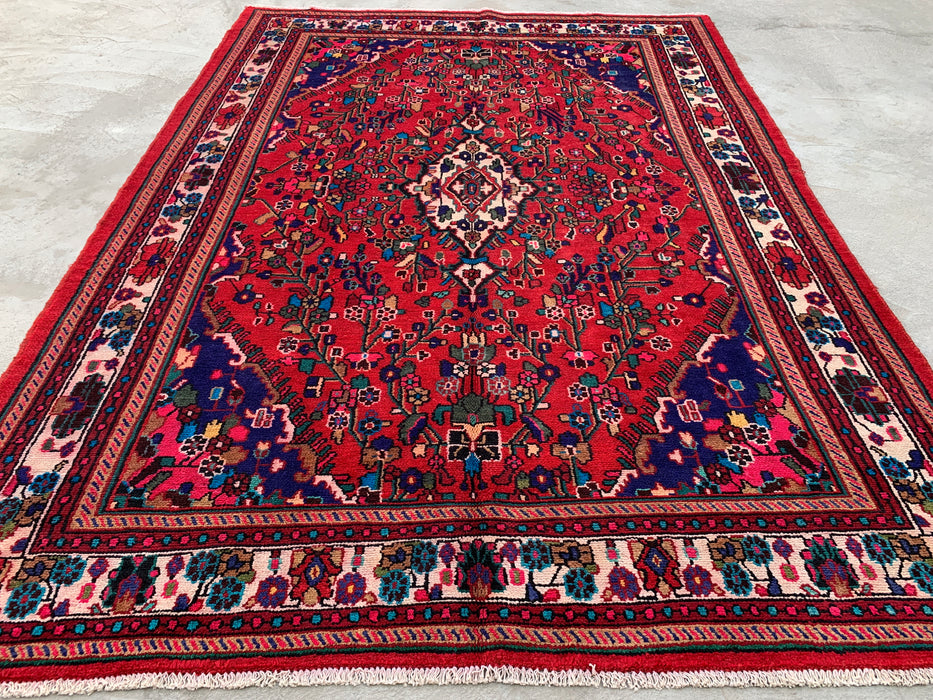 9'7 x 6'9 Hand-Knotted Persian Wool Rug - Red Floral Medallion Design - KBHM-1019