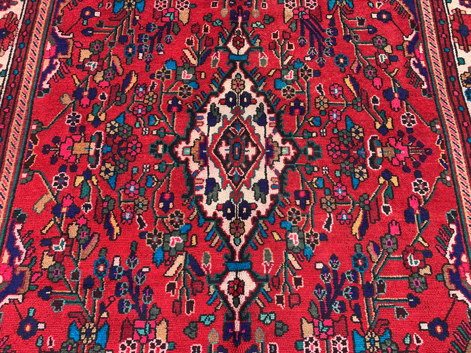 9'7 x 6'9 Hand-Knotted Persian Wool Rug - Red Floral Medallion Design - KBHM-1019