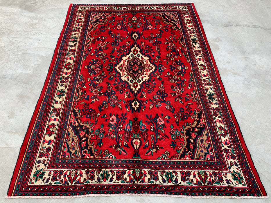 9'11 x 6'11 Hand-Knotted Persian Wool Rug - Red Floral Medallion Design - KBHM-1020