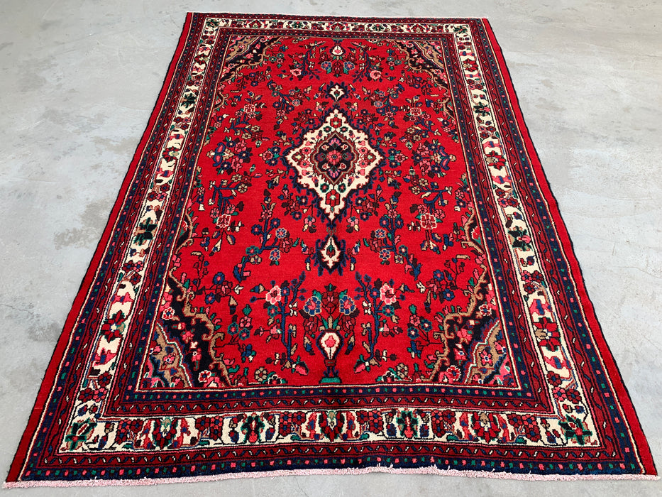 9'11 x 6'11 Hand-Knotted Persian Wool Rug - Red Floral Medallion Design - KBHM-1020