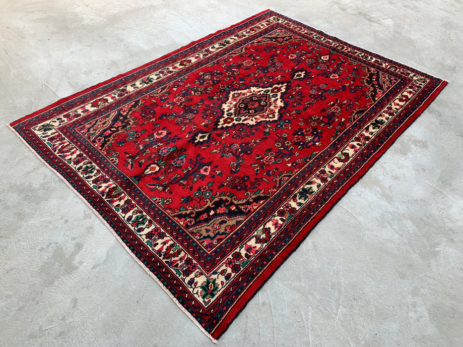 9'11 x 6'11 Hand-Knotted Persian Wool Rug - Red Floral Medallion Design - KBHM-1020