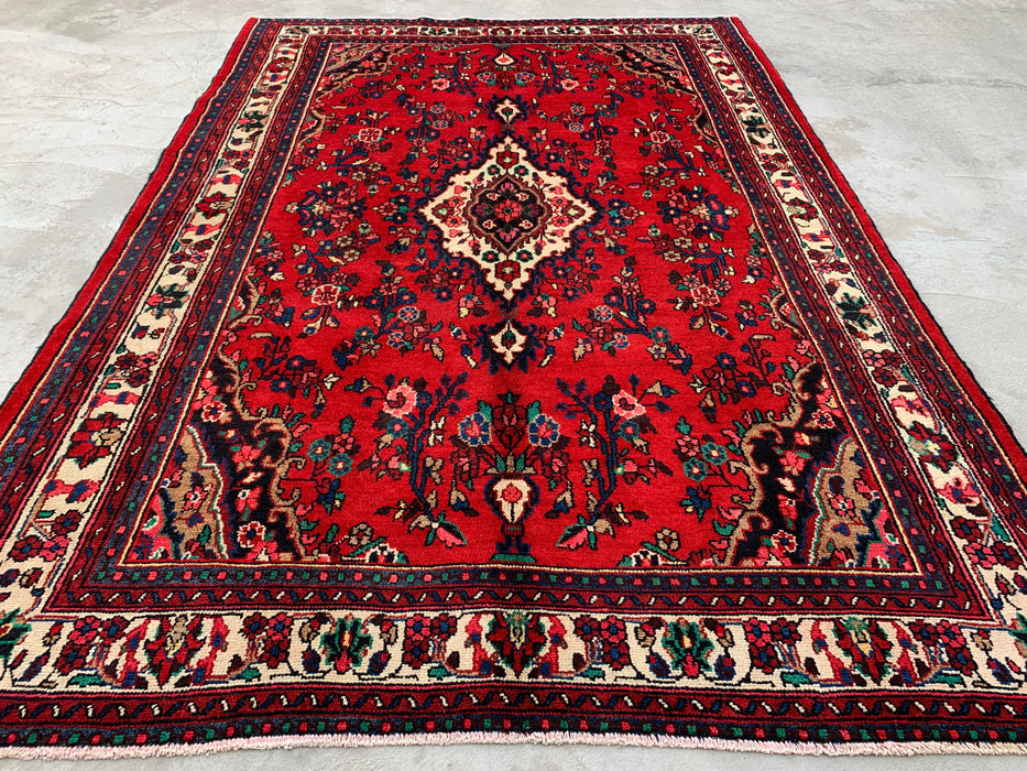 9'11 x 6'11 Hand-Knotted Persian Wool Rug - Red Floral Medallion Design - KBHM-1020