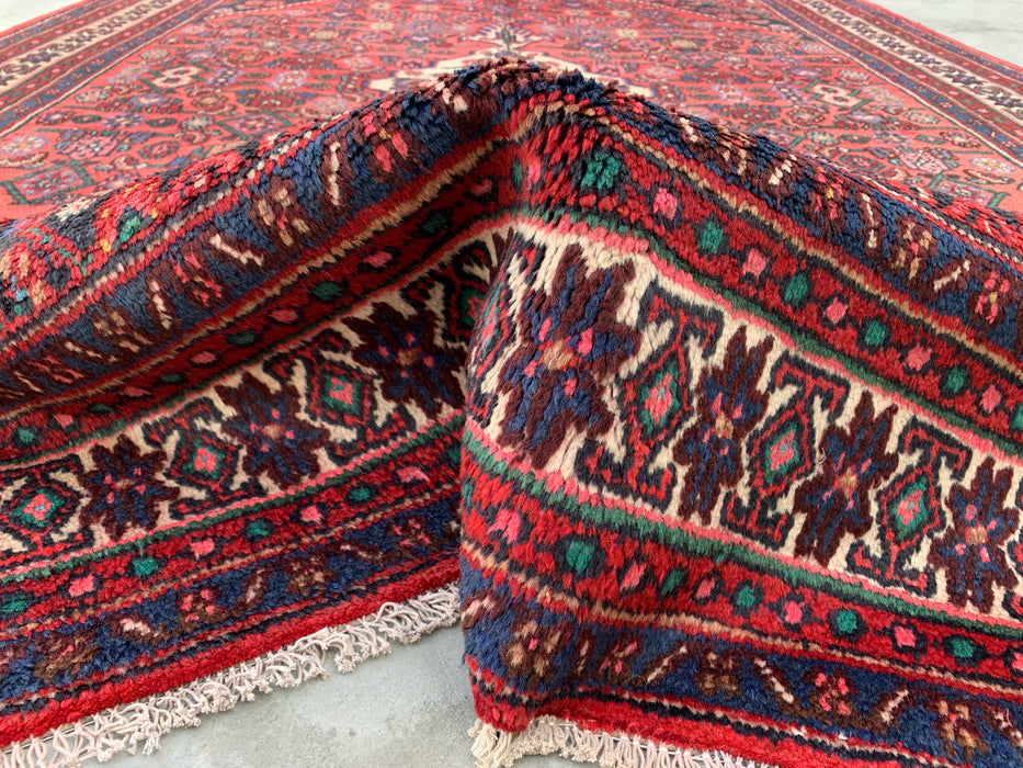 Handmade Persian Wool Area Rug 7x10 - Coral Geometric Medallion Persian Style Rug - Exact Size 9'11" x 6'9" - KBHM-1021