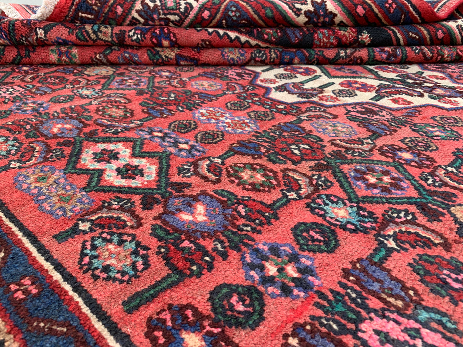 Handmade Persian Wool Area Rug 7x10 - Coral Geometric Medallion Persian Style Rug - Exact Size 9'11" x 6'9" - KBHM-1021