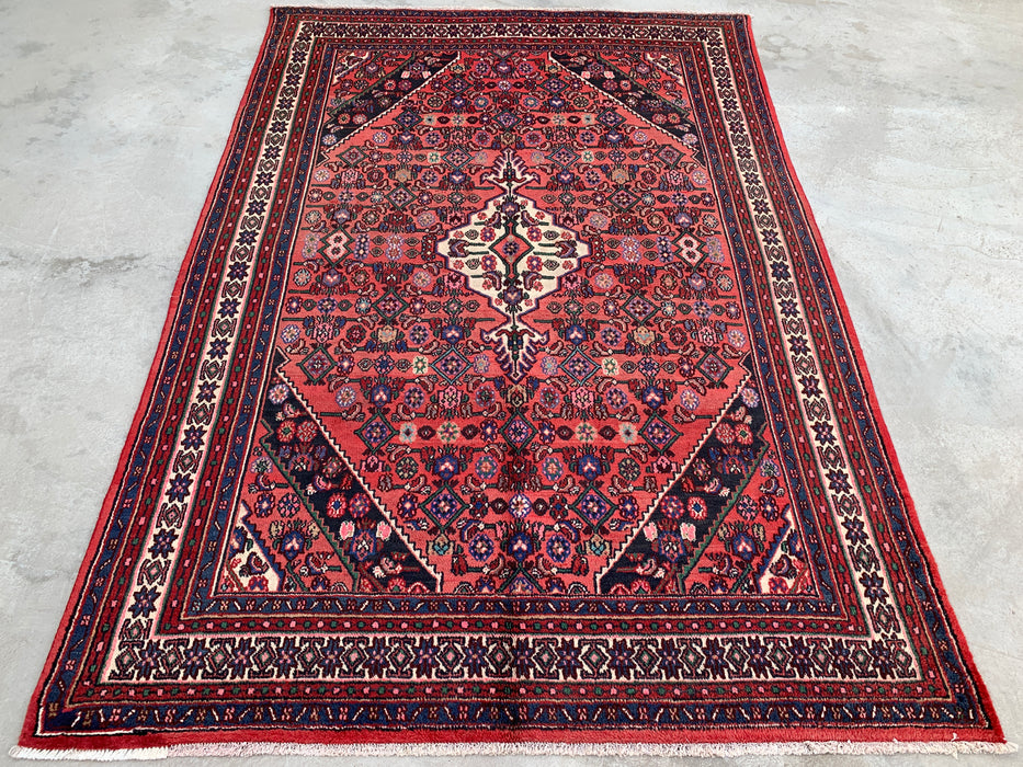 Handmade Persian Wool Area Rug 7x10 - Coral Geometric Medallion Persian Style Rug - Exact Size 9'11" x 6'9" - KBHM-1021