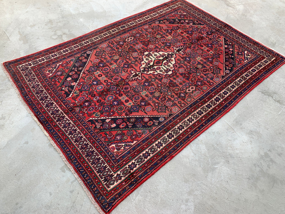 Handmade Persian Wool Area Rug 7x10 - Coral Geometric Medallion Persian Style Rug - Exact Size 9'11" x 6'9" - KBHM-1021