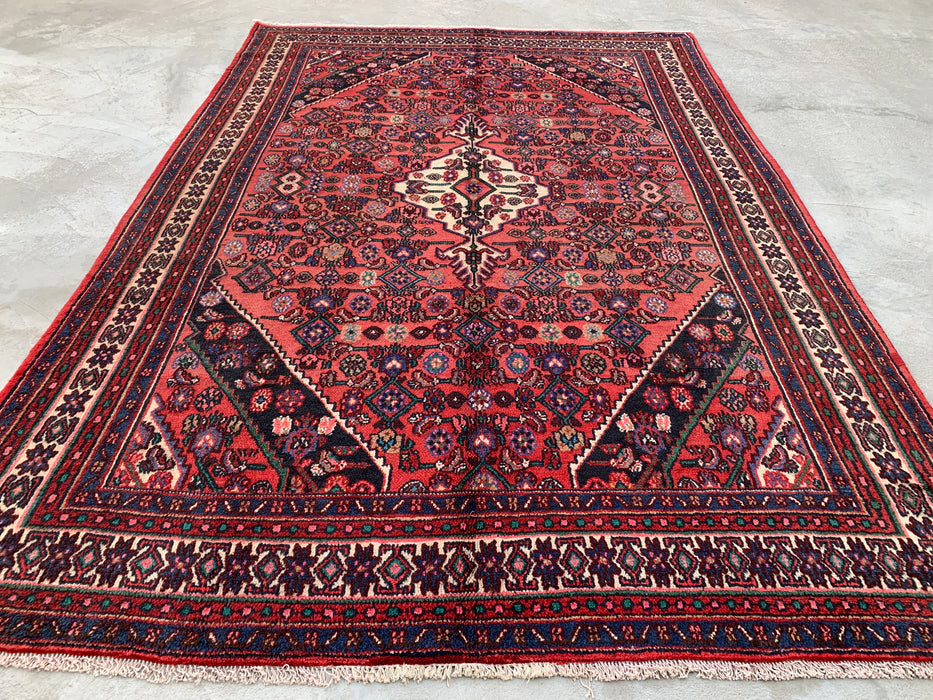 Handmade Persian Wool Area Rug 7x10 - Coral Geometric Medallion Persian Style Rug - Exact Size 9'11" x 6'9" - KBHM-1021