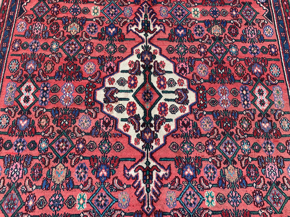 Handmade Persian Wool Area Rug 7x10 - Coral Geometric Medallion Persian Style Rug - Exact Size 9'11" x 6'9" - KBHM-1021