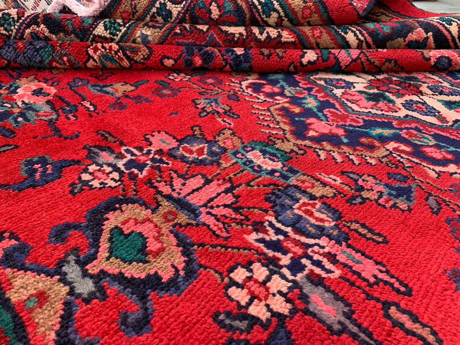 9'11 x 6'11 Hand-Knotted Persian Wool Rug - Red Floral Medallion Design - KBHM-1022