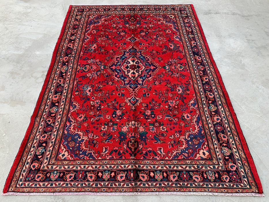 9'11 x 6'11 Hand-Knotted Persian Wool Rug - Red Floral Medallion Design - KBHM-1022