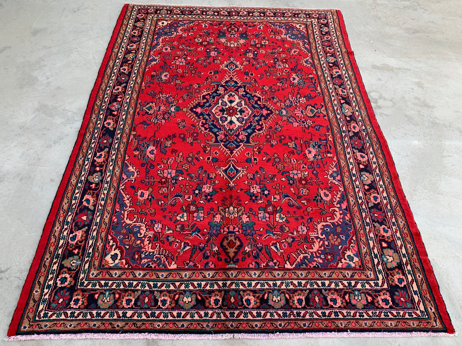 9'11 x 6'11 Hand-Knotted Persian Wool Rug - Red Floral Medallion Design - KBHM-1022