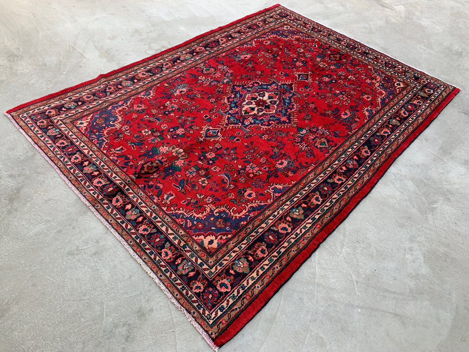 9'11 x 6'11 Hand-Knotted Persian Wool Rug - Red Floral Medallion Design - KBHM-1022