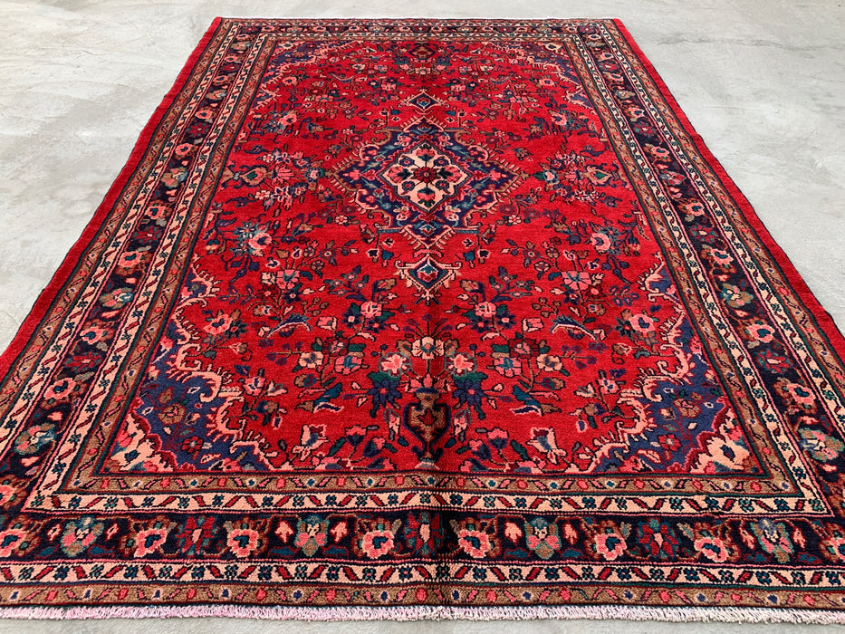 9'11 x 6'11 Hand-Knotted Persian Wool Rug - Red Floral Medallion Design - KBHM-1022
