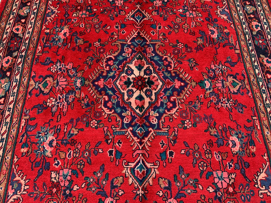 9'11 x 6'11 Hand-Knotted Persian Wool Rug - Red Floral Medallion Design - KBHM-1022