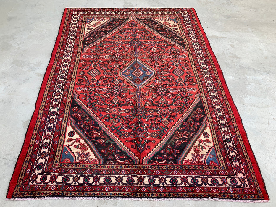 9'10 x 7'1 Hand-Knotted Persian Wool Rug - Coral Geometric Medallion Design - KBHM-1023